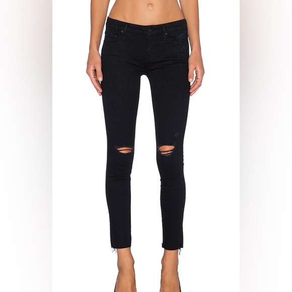 MOTHER Looker Ankle Fray Guilty As Sin Black Jeans - Picture 1 of 12
